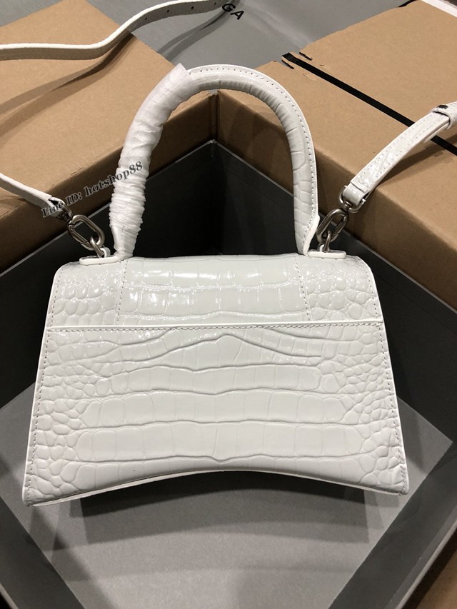 Balenciaga專櫃爆款大號手提女包 巴黎世家升級版鱷魚白色銀扣Hourglass沙漏包 fyj1636